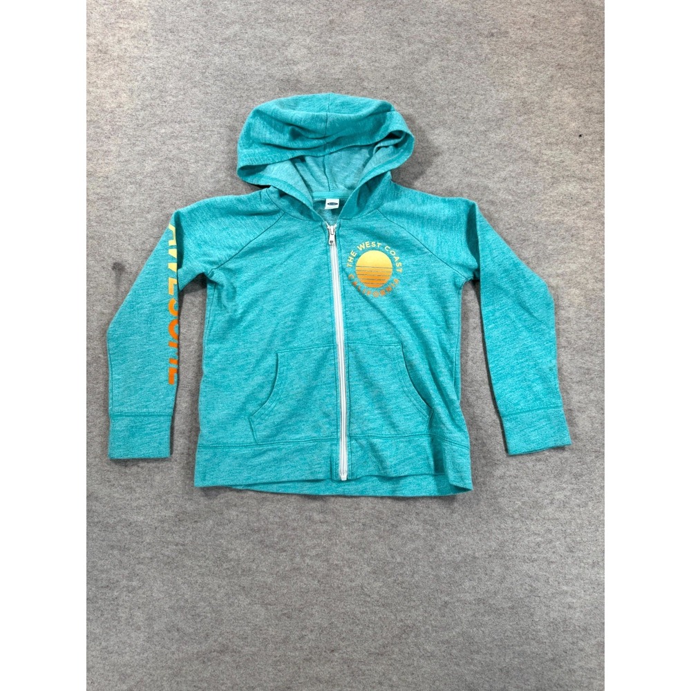 Old Navy Girls Zip Up Hoodie M 8 Teal West Coast California Graphic Fleece